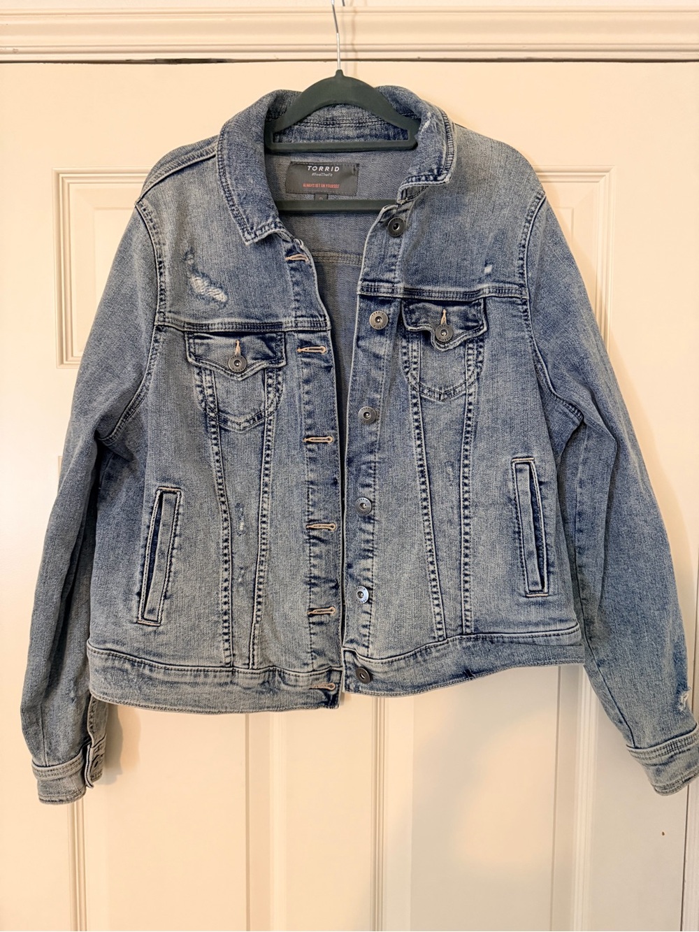 Torrid Women's Light Wash Denim Jacket - Light Blue distressed